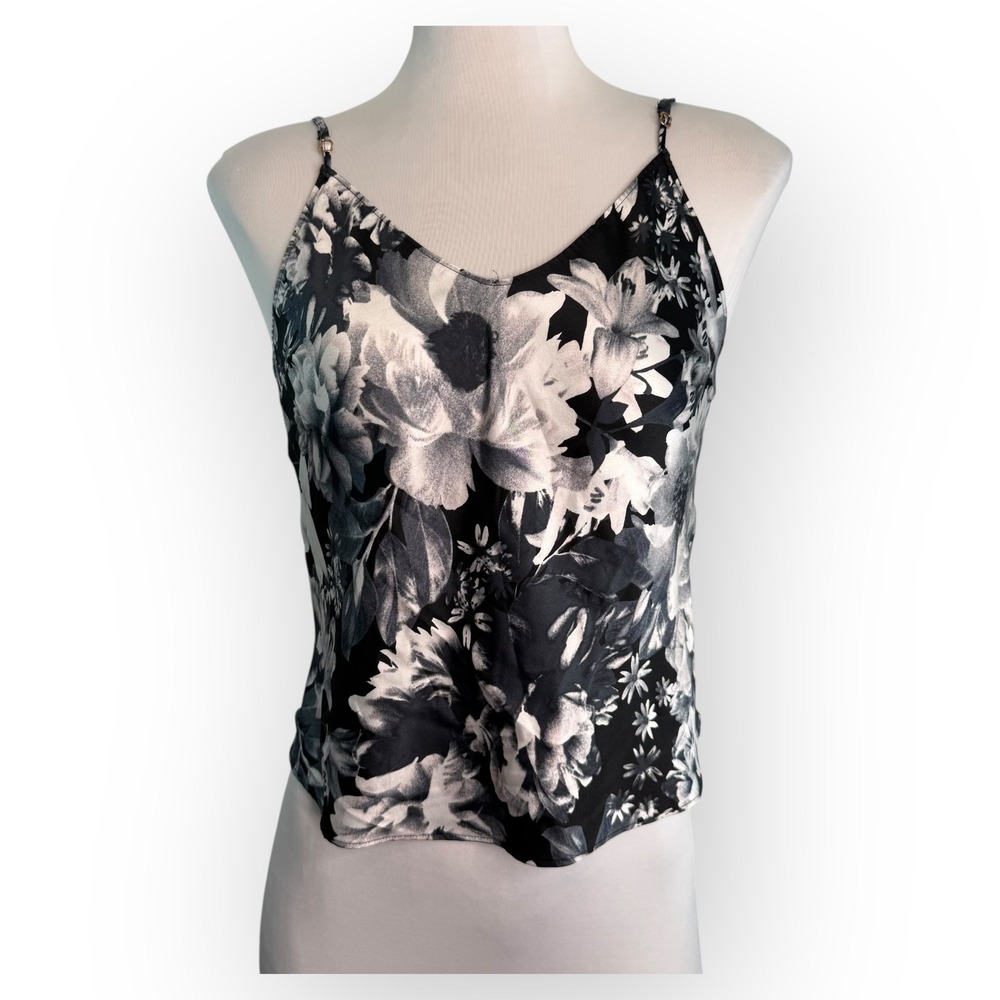Victoria's Secret Black Floral Cami Top Spaghetti Strap‎ Size Small